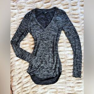 Free People - Heathered Black & Gray V-Neck Long Sleeve Mini Dress w Back Cutout